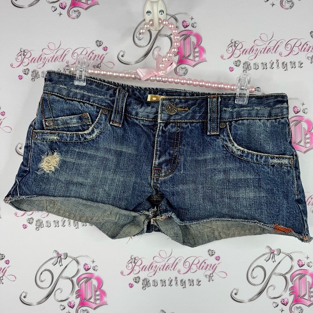 Roxy shorts mini Dark Blue Distressed Jean Shorts ripped style